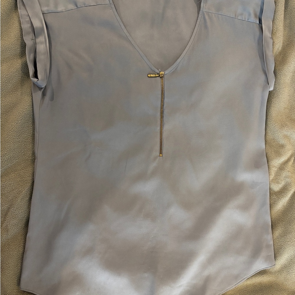 Express Silver Women's V-neck Blouse with Gold Zipper